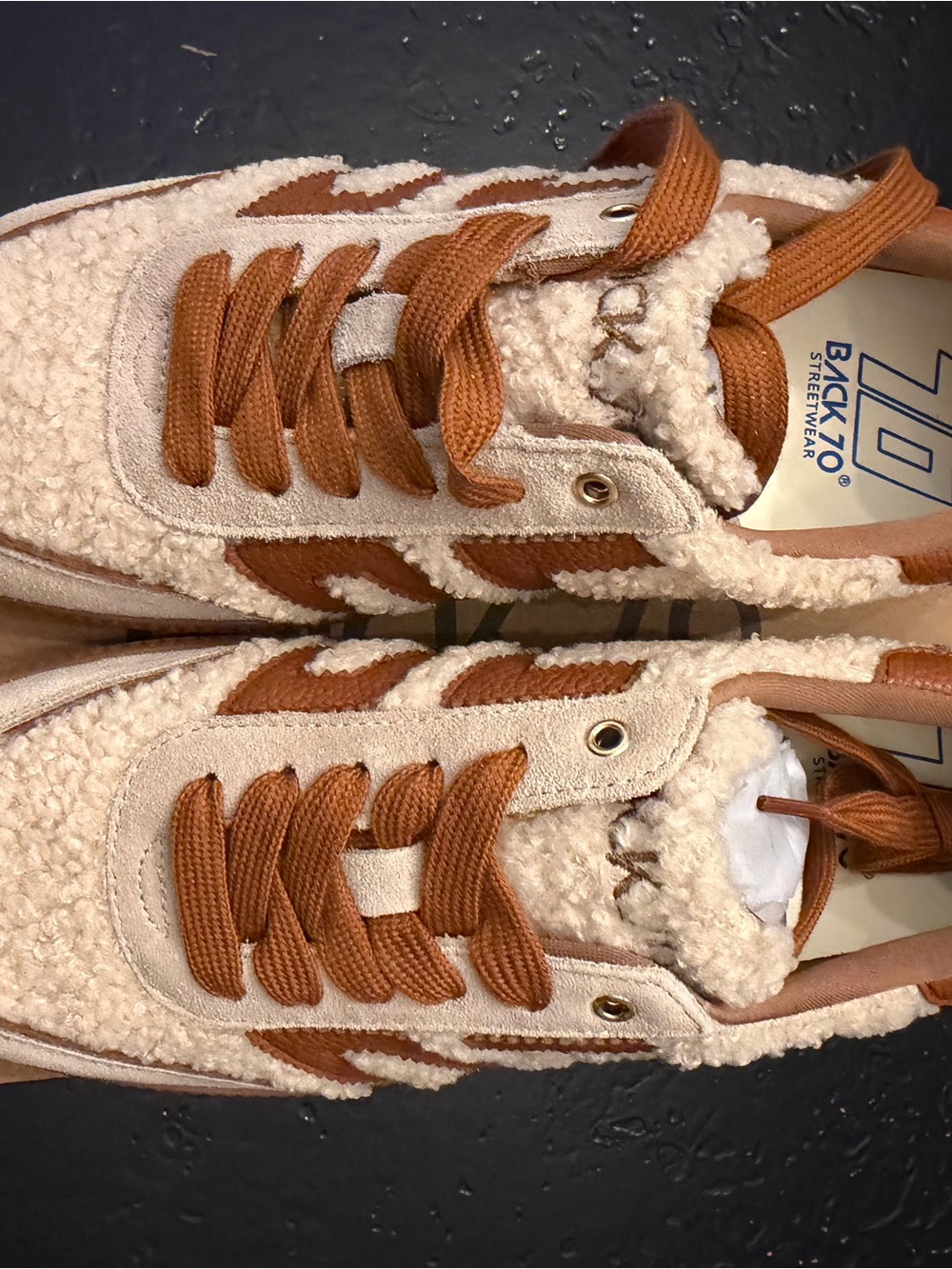 Back 70 Cream and Tan Sherpa-Trim Sneakers - Picture 2 of 3